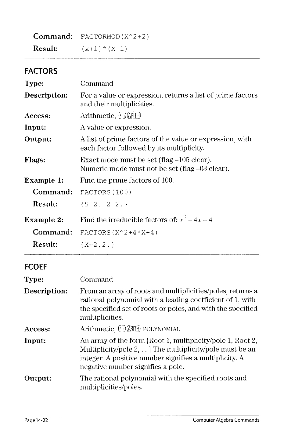 Factor, Factormod | HP 49g Graphing Calculator User Manual | Page 144 / 199