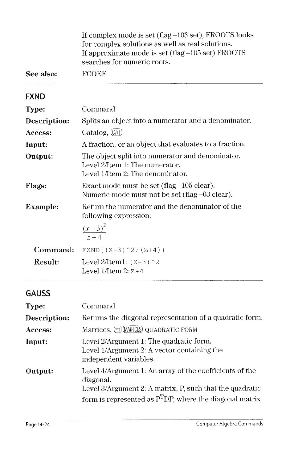 Fourier, Froots, R(arith) | HP 49g Graphing Calculator User Manual | Page 146 / 199
