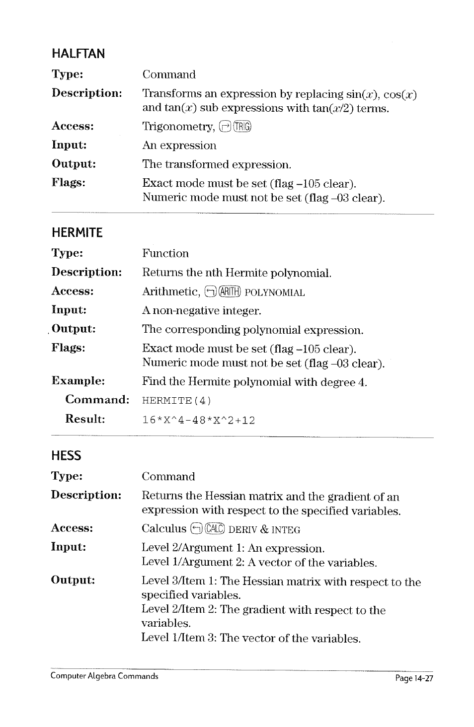 Gcdmod, Hadamard | HP 49g Graphing Calculator User Manual | Page 149 / 199