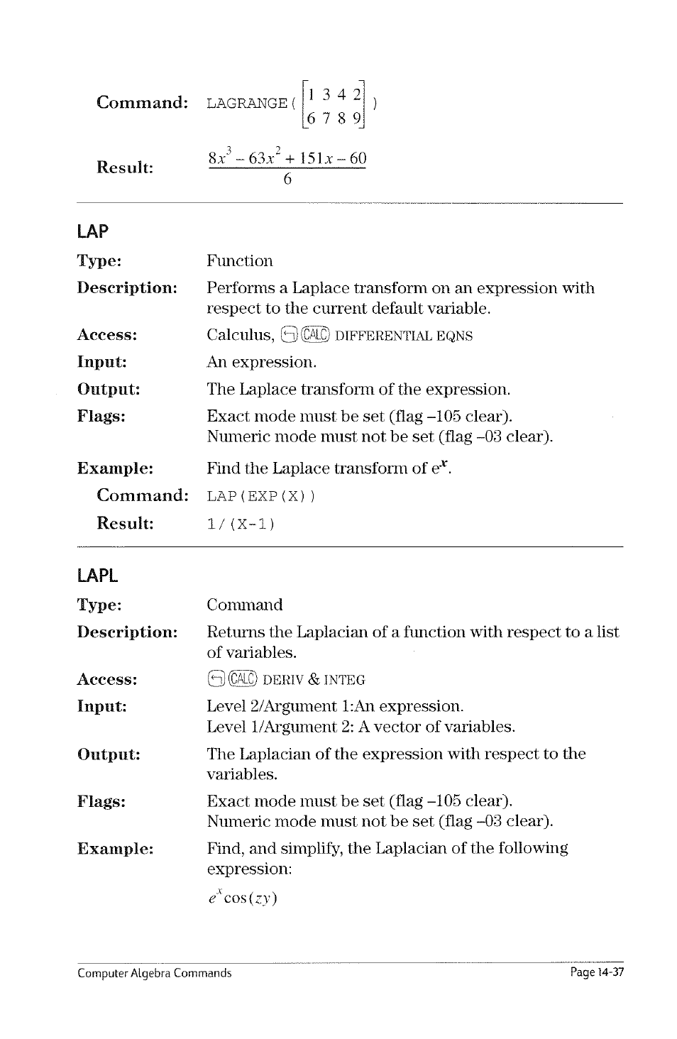 Jordan, Lagrange | HP 49g Graphing Calculator User Manual | Page 159 / 199