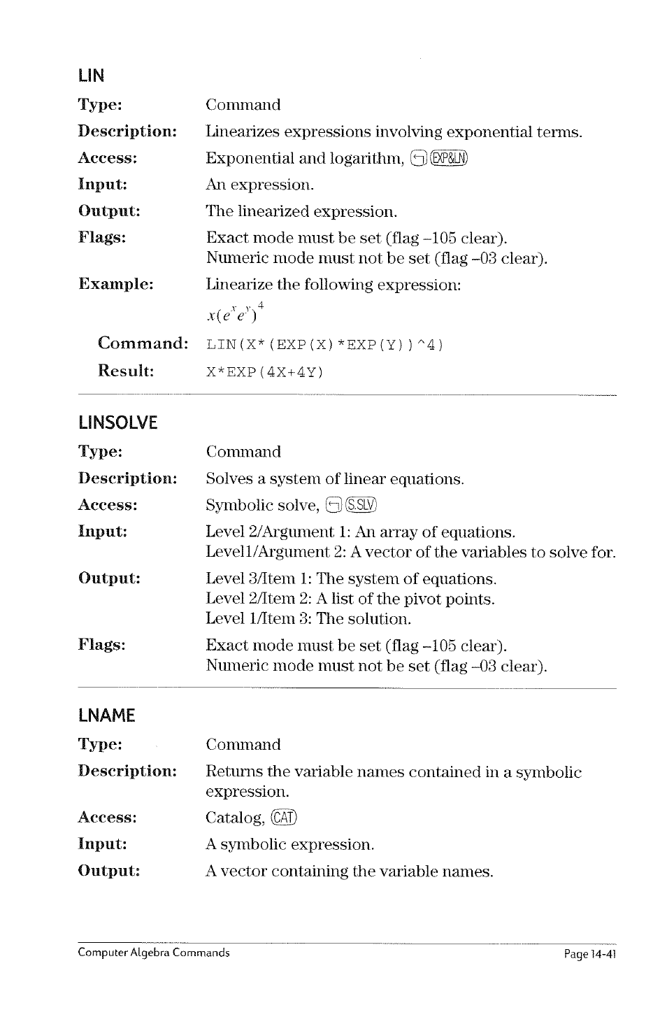 Lgcd, Limit | HP 49g Graphing Calculator User Manual | Page 163 / 199