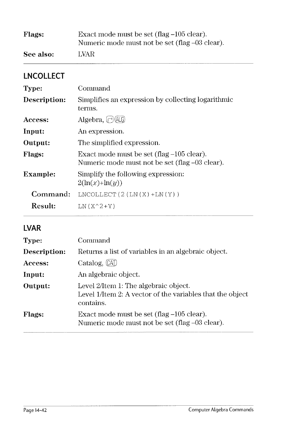 Linsolve | HP 49g Graphing Calculator User Manual | Page 164 / 199