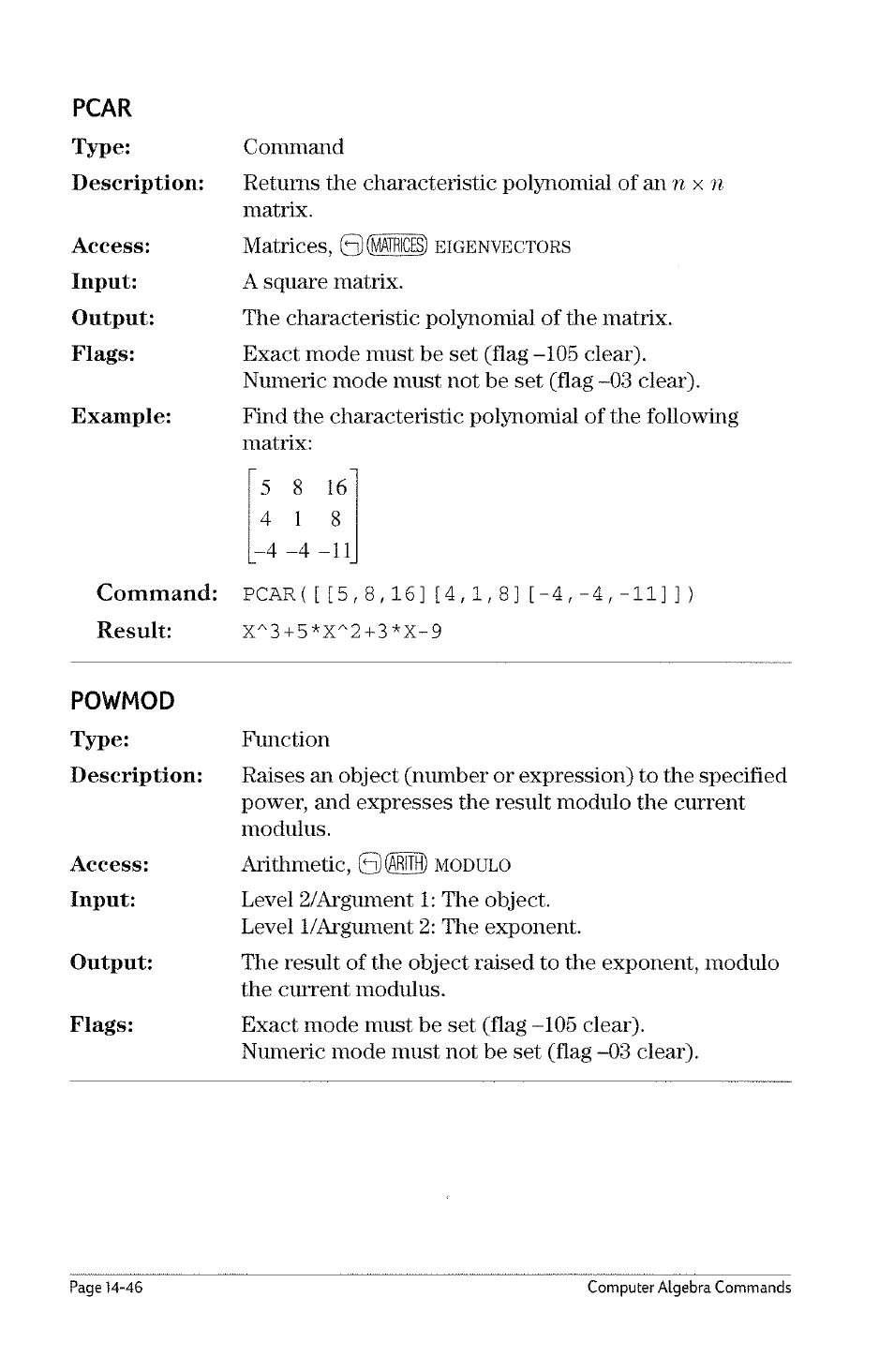 Partfrac, Q@ih) | HP 49g Graphing Calculator User Manual | Page 168 / 199