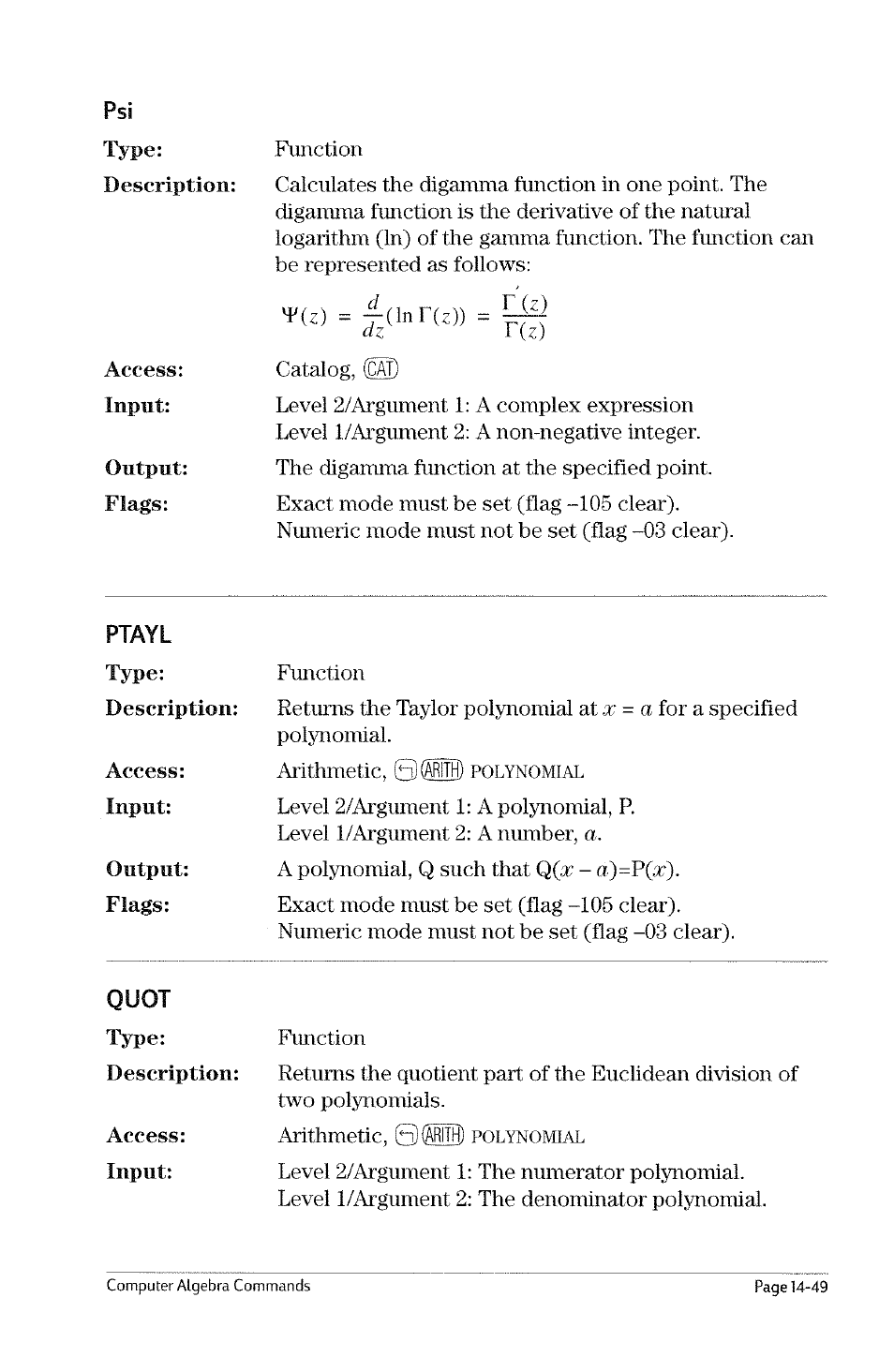 Propfrac | HP 49g Graphing Calculator User Manual | Page 171 / 199