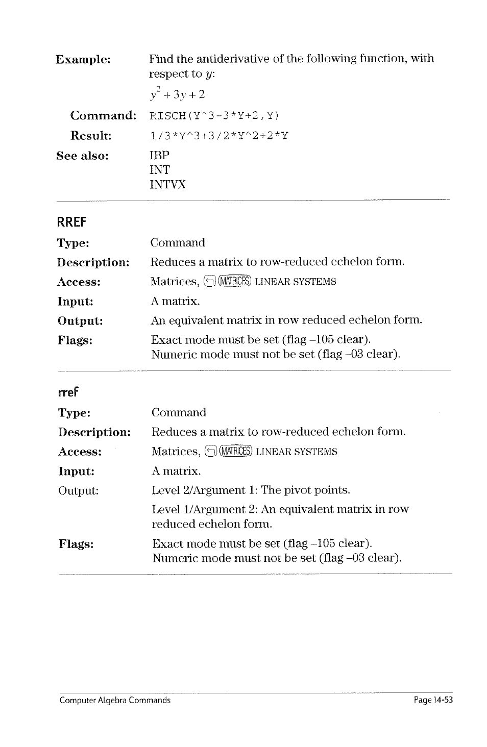 Resultant, Risch | HP 49g Graphing Calculator User Manual | Page 175 / 199