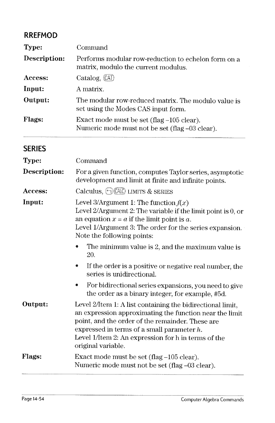 Rref | HP 49g Graphing Calculator User Manual | Page 176 / 199