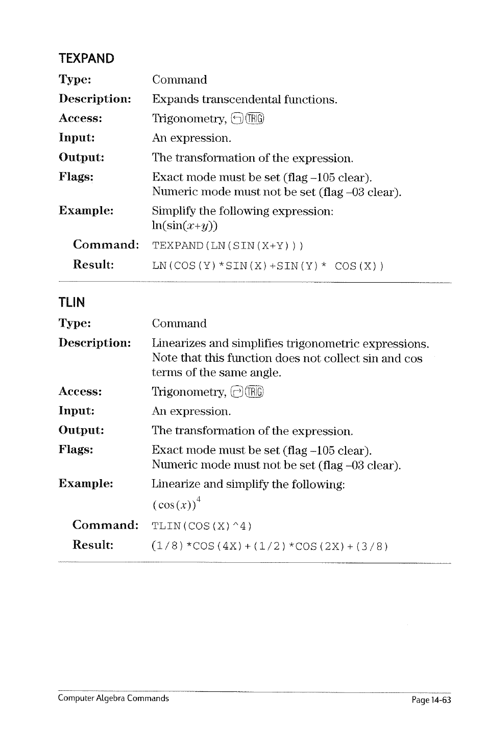 Tayloro, Tchebycheff, Tcollect | HP 49g Graphing Calculator User Manual | Page 185 / 199