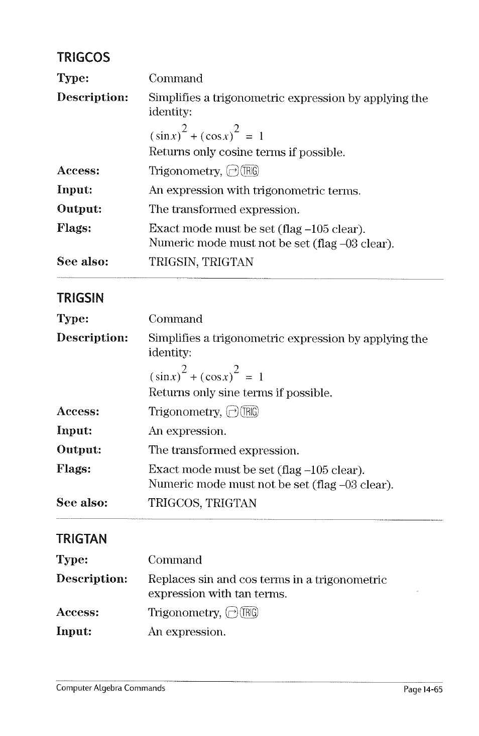 Tran, Trig, H (matrices) | Ln(x+i)) | HP 49g Graphing Calculator User Manual | Page 187 / 199