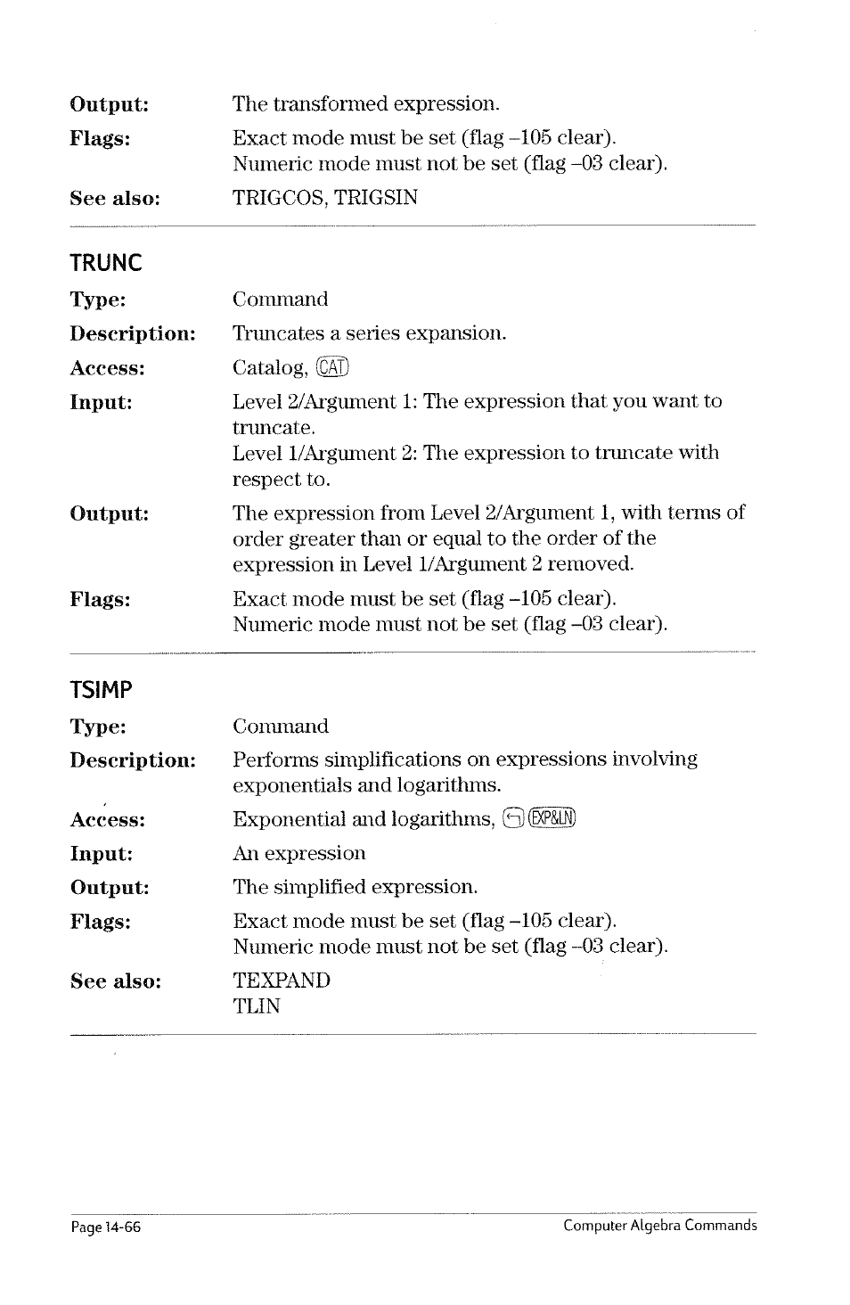 Trigcos, Trigsin, Trigtan | HP 49g Graphing Calculator User Manual | Page 188 / 199