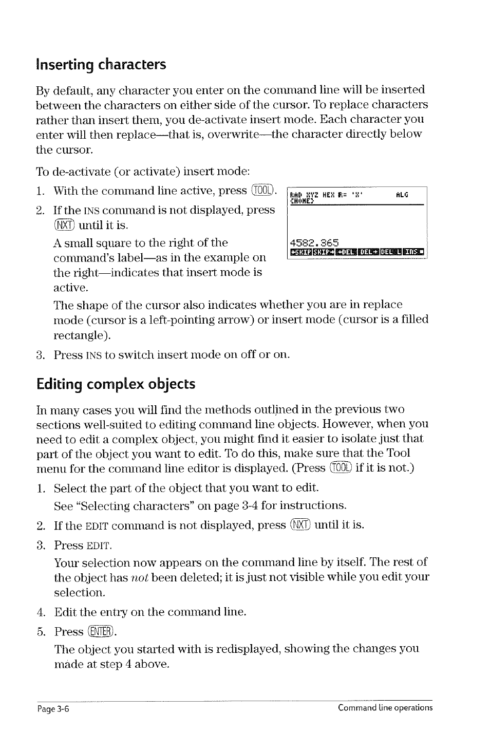 Editing the command line, Deleting characters, Editing the command line -5 | Deleting characters -5 | HP 49g Graphing Calculator User Manual | Page 28 / 199