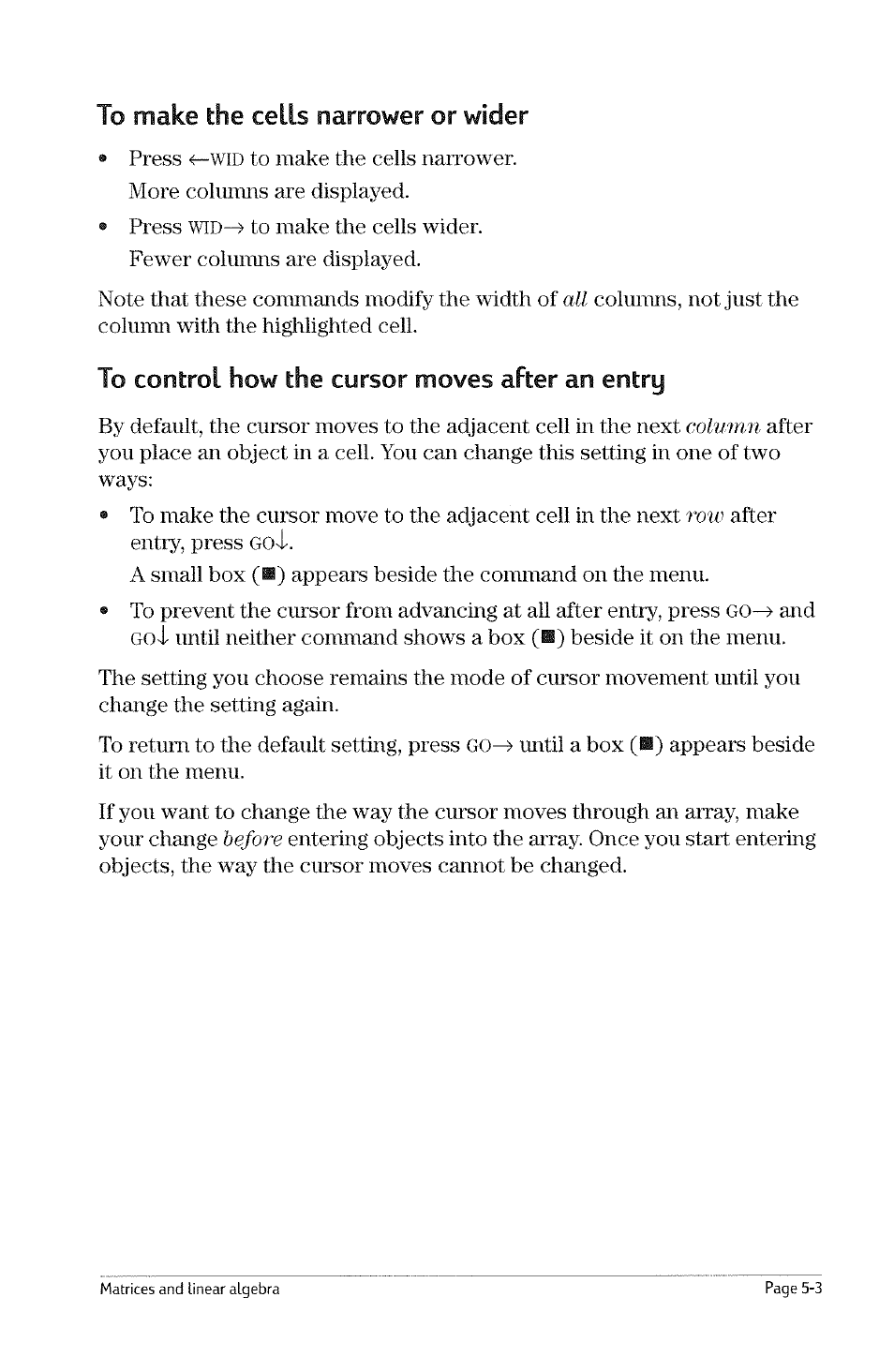 To edit an array, To edit an array -2, Method 2: the goto command | HP 49g Graphing Calculator User Manual | Page 43 / 199