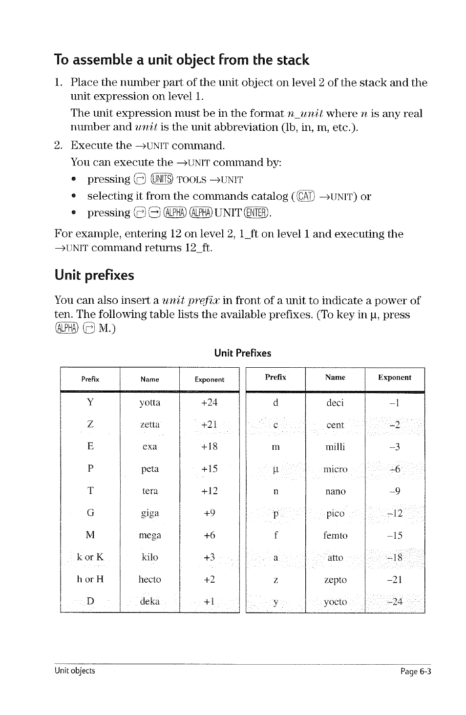 Unit objects, To create a unit object, Unit objects -2 | To create a imit object -2, Unit, Objects | HP 49g Graphing Calculator User Manual | Page 65 / 199