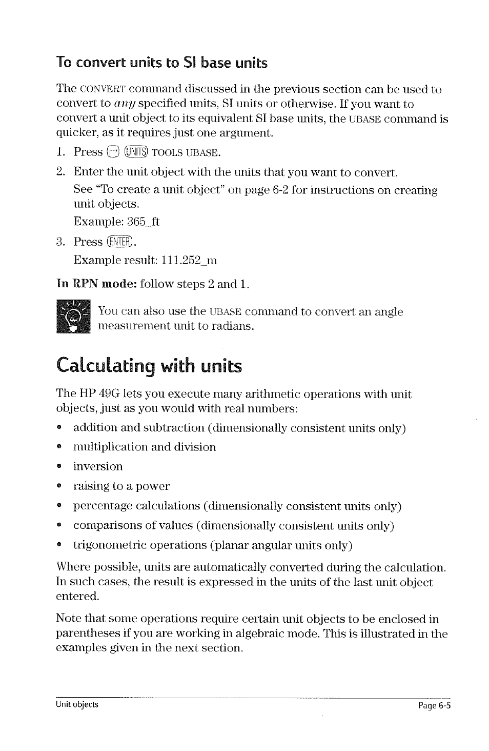 Converting units, To convert from one unit to another, Converting imits -4 | To convert from one unit to another -4 | HP 49g Graphing Calculator User Manual | Page 67 / 199