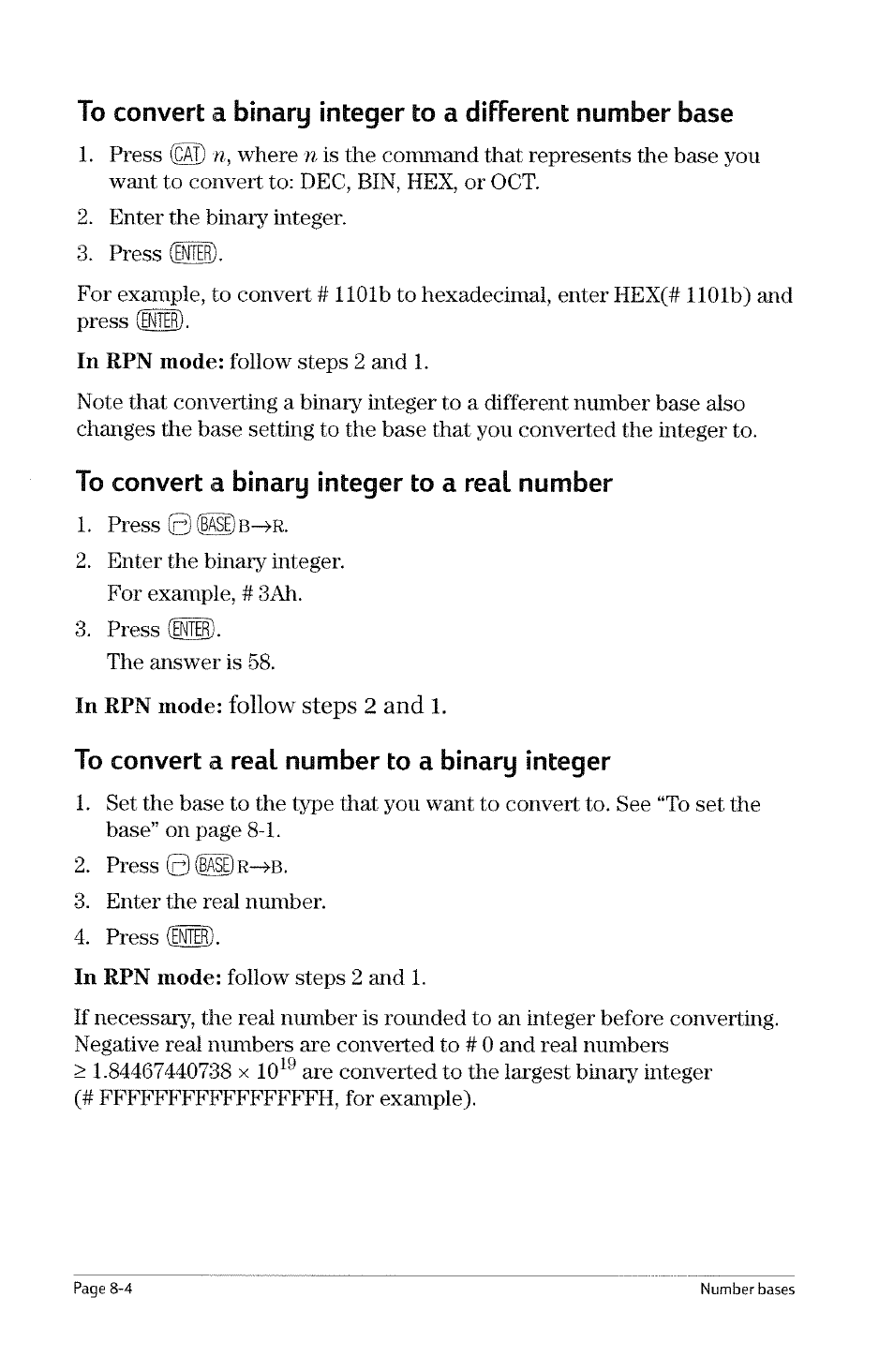 To find the negative of a binary integer, To find the negative of a binary integer -3, Binary integer arithmetic | HP 49g Graphing Calculator User Manual | Page 80 / 199
