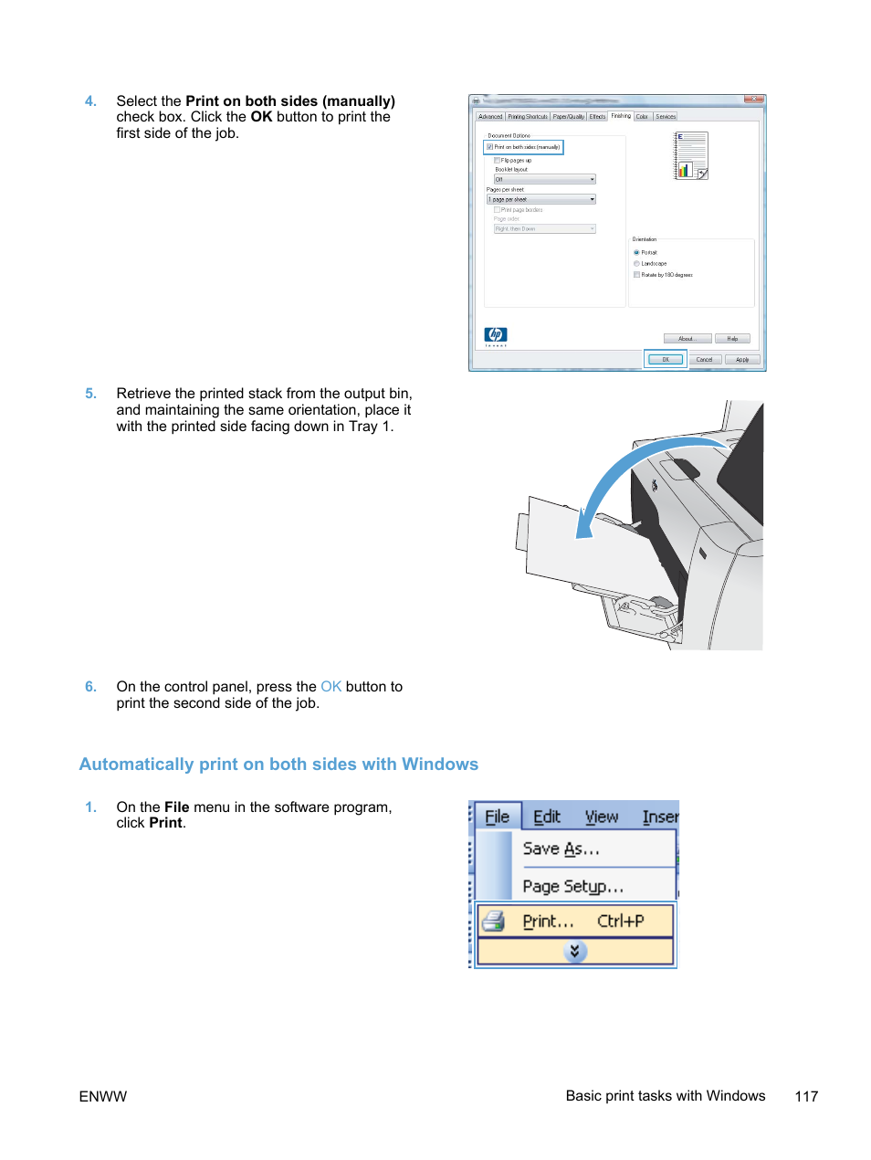 Automatically print on both sides with windows | HP LaserJet Pro 300 Color MFP M375 User Manual | Page 133 / 344