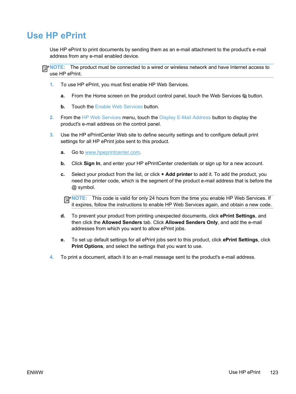 Use hp eprint | HP LaserJet Pro 300 Color MFP M375 User Manual | Page 139 / 344