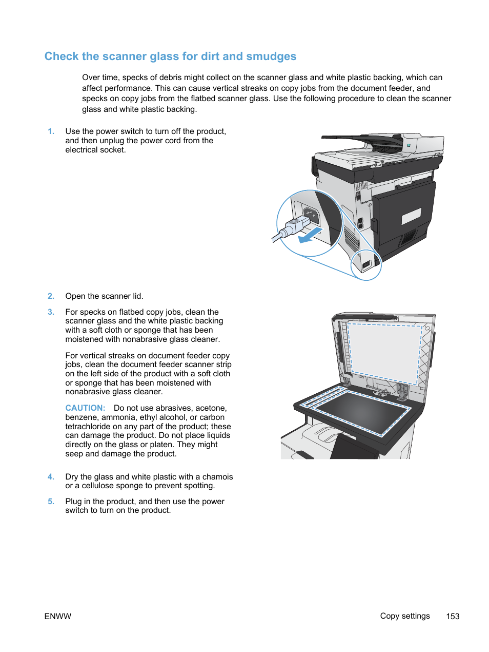 Check the scanner glass for dirt and smudges | HP LaserJet Pro 300 Color MFP M375 User Manual | Page 169 / 344