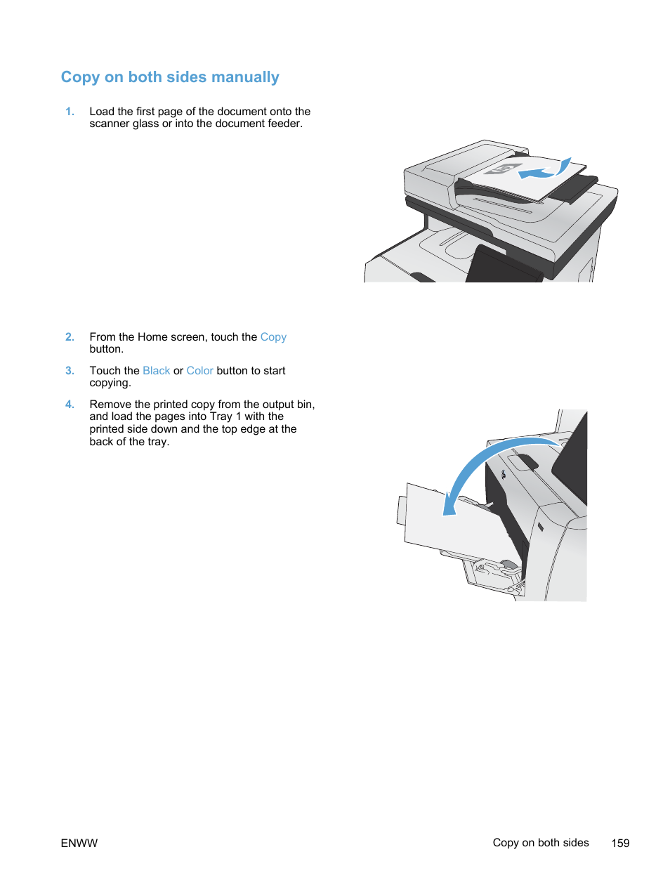 Copy on both sides manually | HP LaserJet Pro 300 Color MFP M375 User Manual | Page 175 / 344