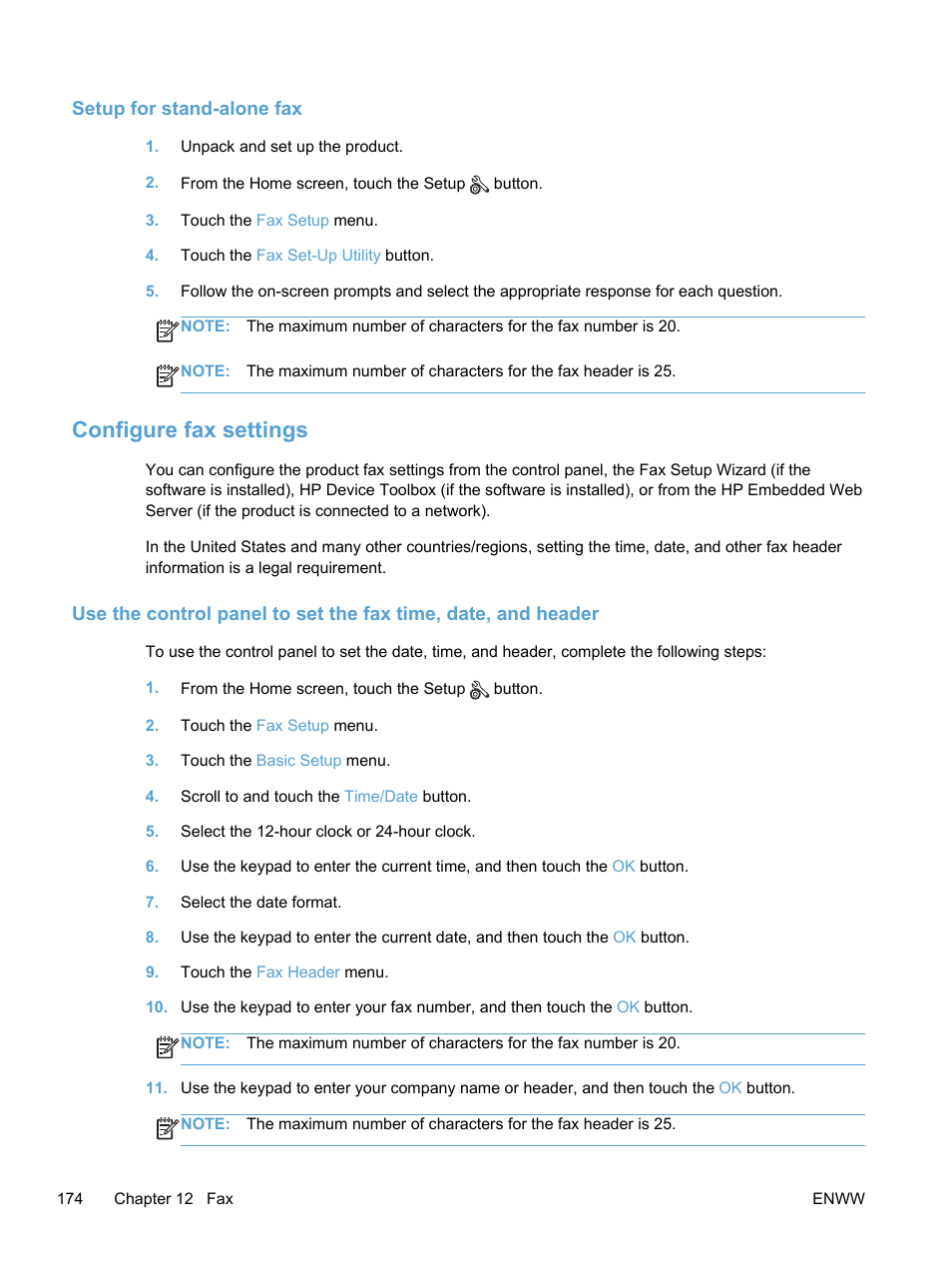 Setup for stand-alone fax, Configure fax settings | HP LaserJet Pro 300 Color MFP M375 User Manual | Page 190 / 344