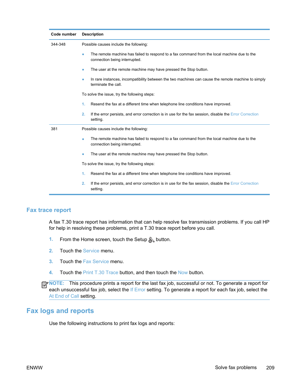 Fax trace report, Fax logs and reports | HP LaserJet Pro 300 Color MFP M375 User Manual | Page 225 / 344