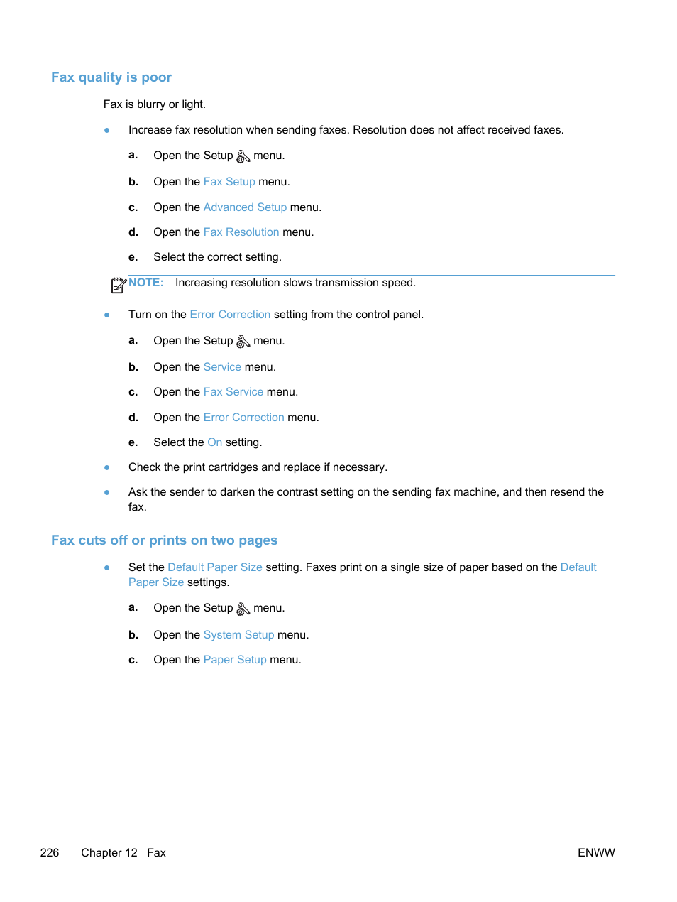 Fax quality is poor | HP LaserJet Pro 300 Color MFP M375 User Manual | Page 242 / 344