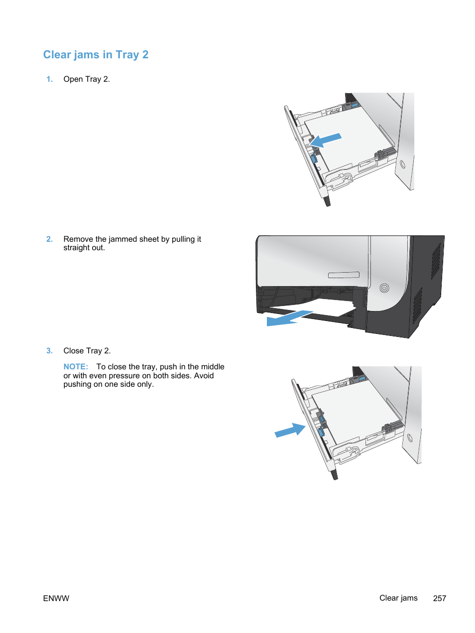 Clear jams in tray 2 | HP LaserJet Pro 300 Color MFP M375 User Manual | Page 273 / 344