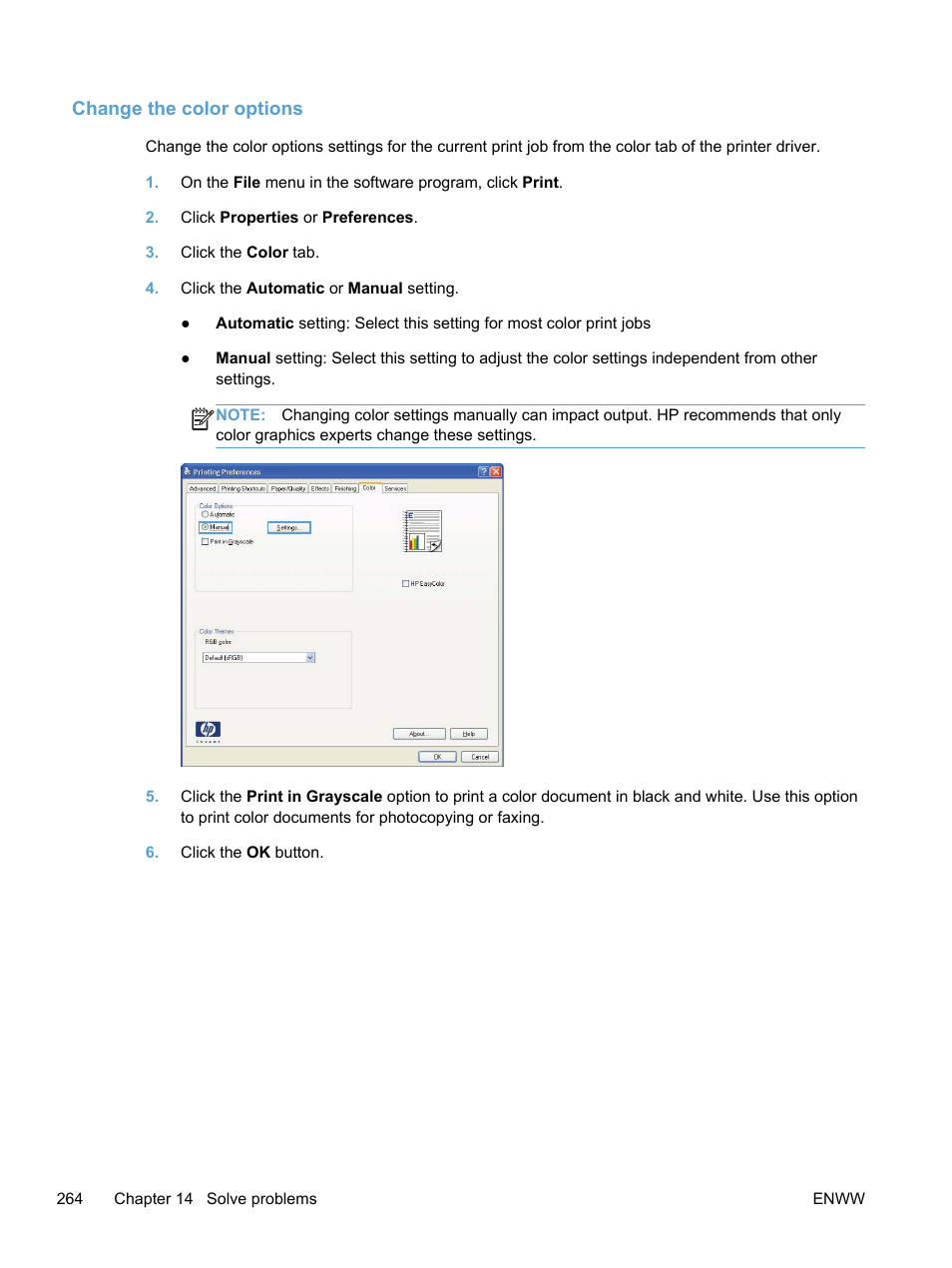 Change the color options | HP LaserJet Pro 300 Color MFP M375 User Manual | Page 280 / 344