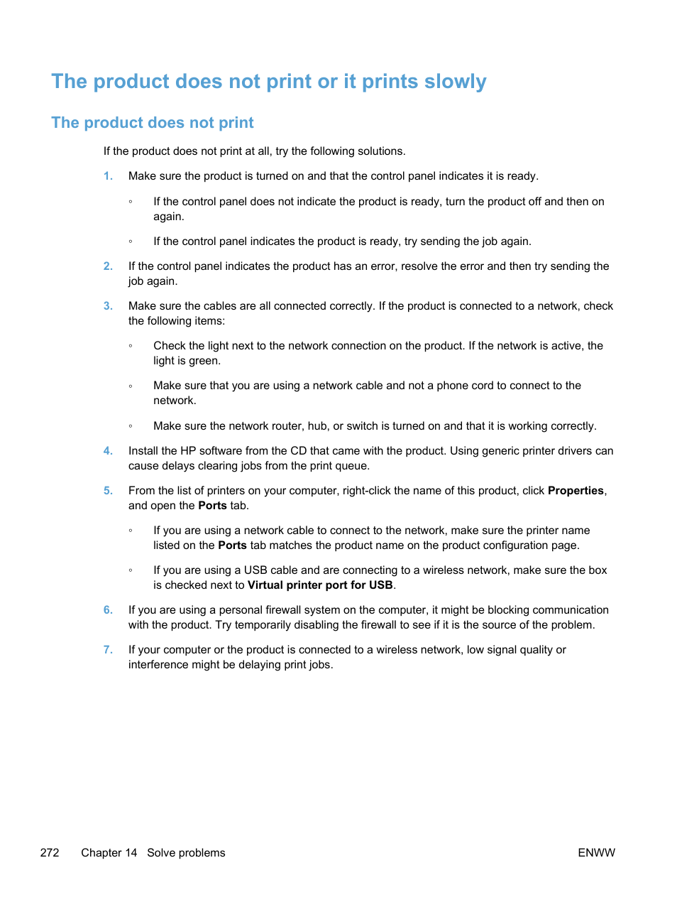 The product does not print or it prints slowly, The product does not print | HP LaserJet Pro 300 Color MFP M375 User Manual | Page 288 / 344