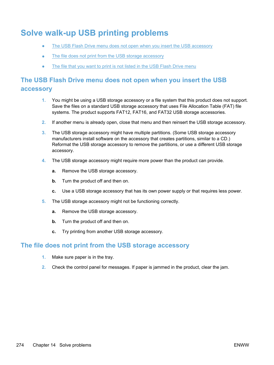 Solve walk-up usb printing problems | HP LaserJet Pro 300 Color MFP M375 User Manual | Page 290 / 344