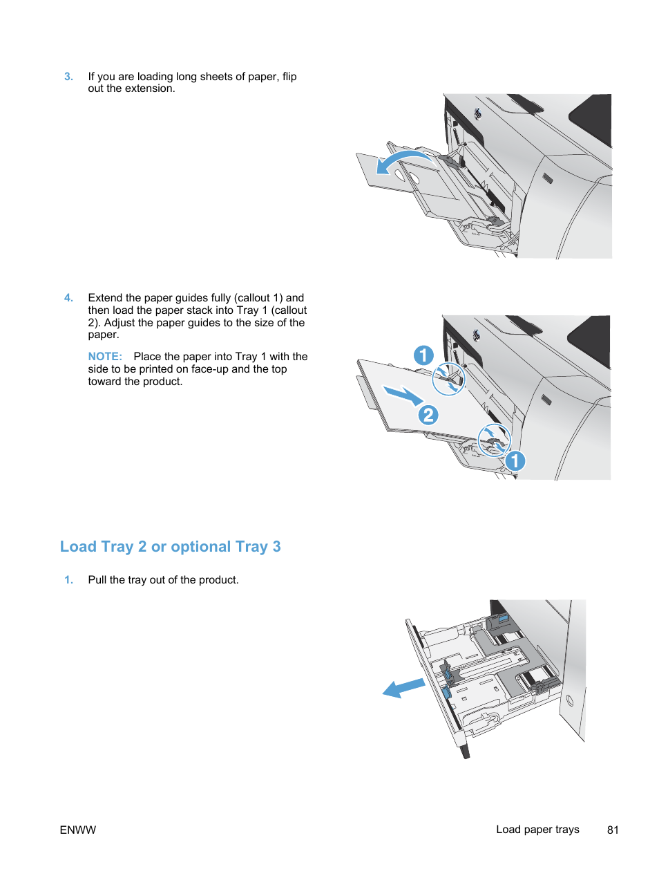 Load tray 2 or optional tray 3 | HP LaserJet Pro 300 Color MFP M375 User Manual | Page 97 / 344