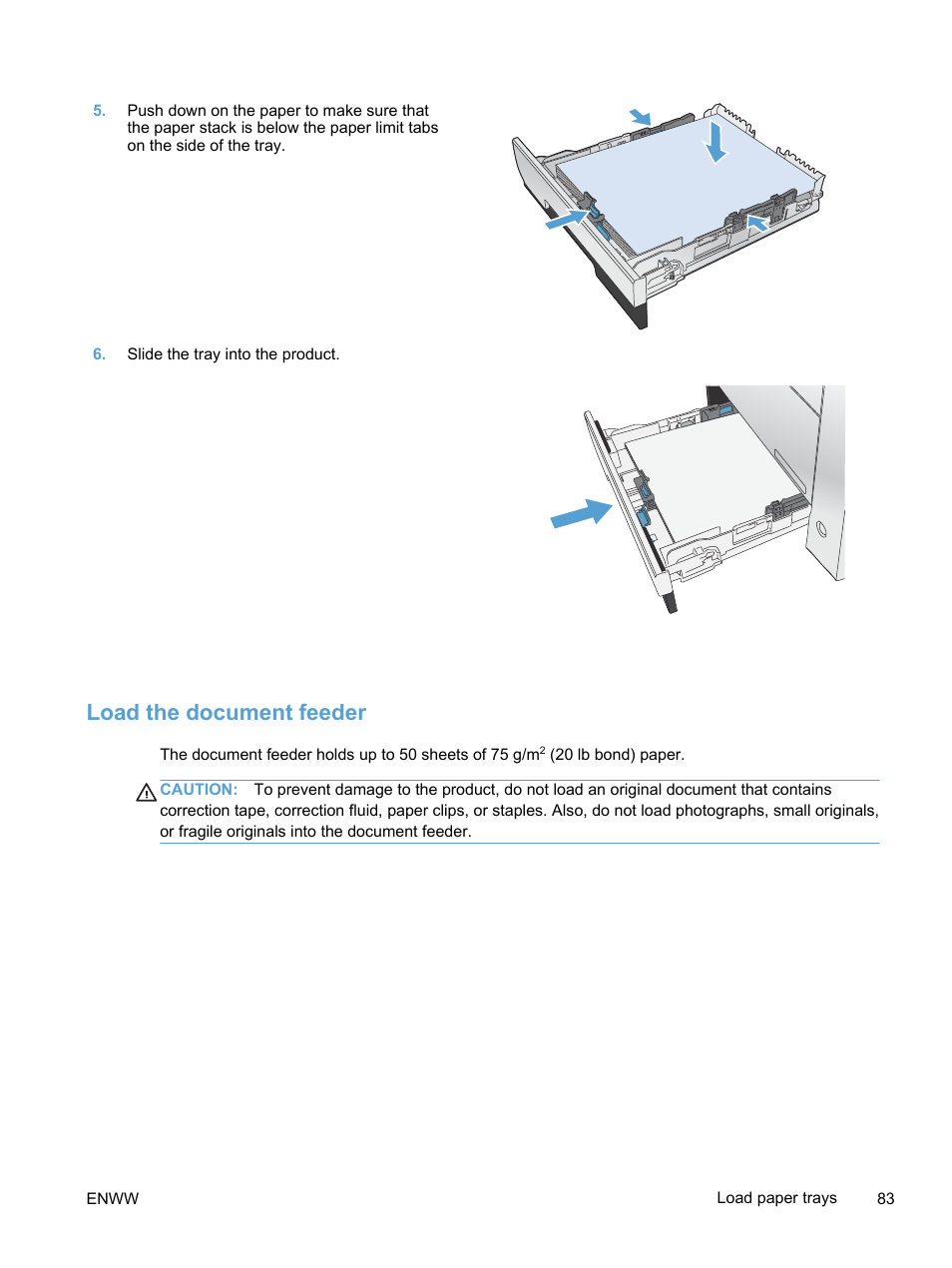 Load the document feeder | HP LaserJet Pro 300 Color MFP M375 User Manual | Page 99 / 344