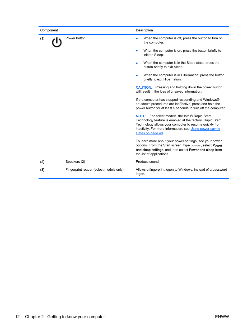 12 chapter 2 getting to know your computer enww | HP 350 G1 Notebook PC User Manual | Page 22 / 104