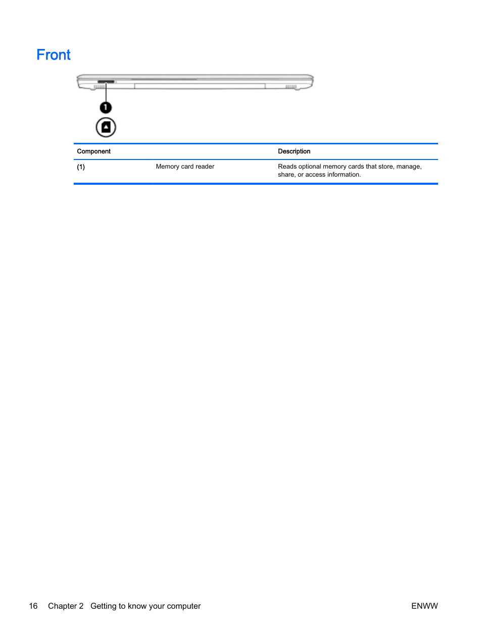 Front | HP 350 G1 Notebook PC User Manual | Page 26 / 104