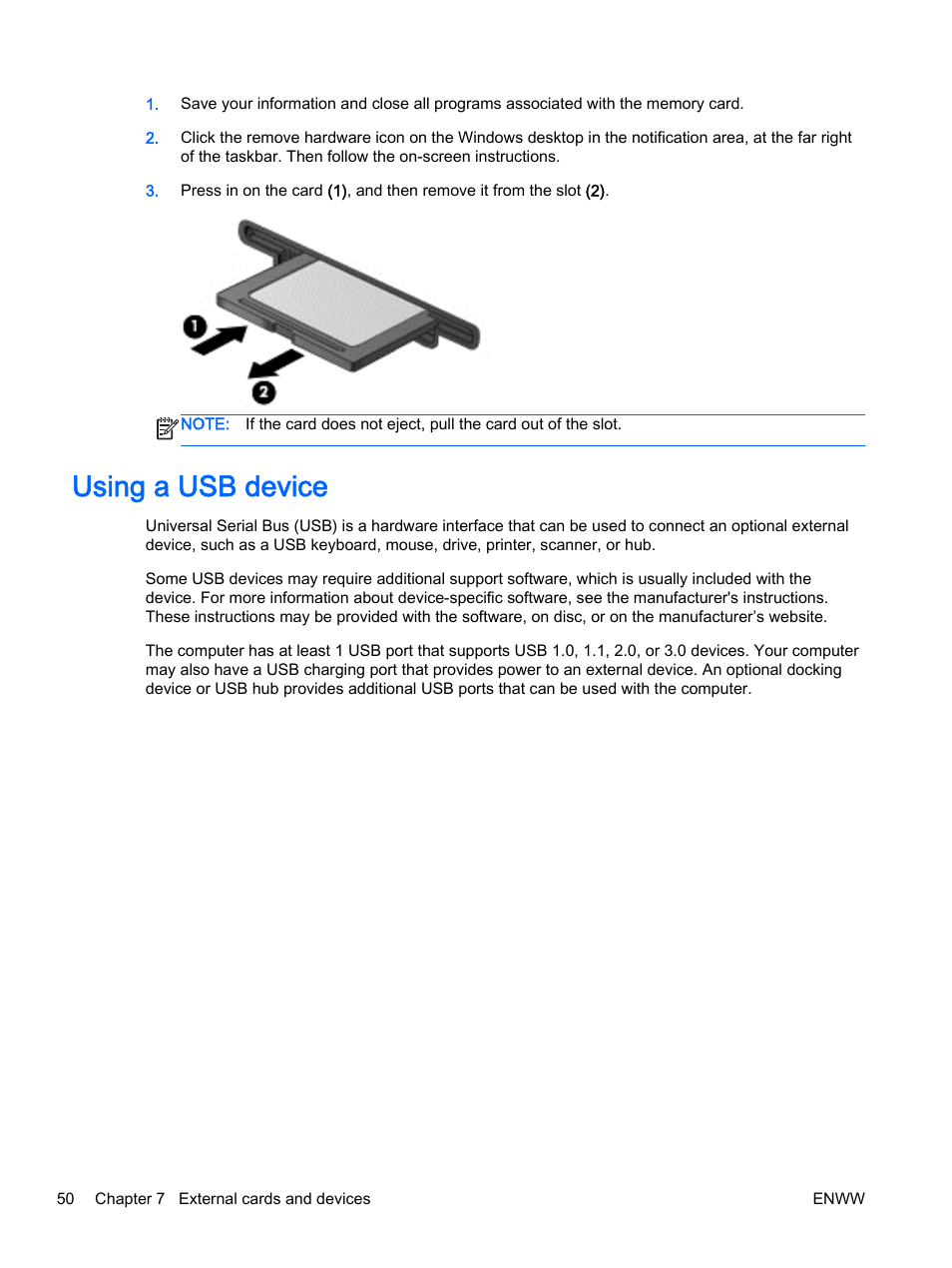 Using a usb device | HP 350 G1 Notebook PC User Manual | Page 60 / 104