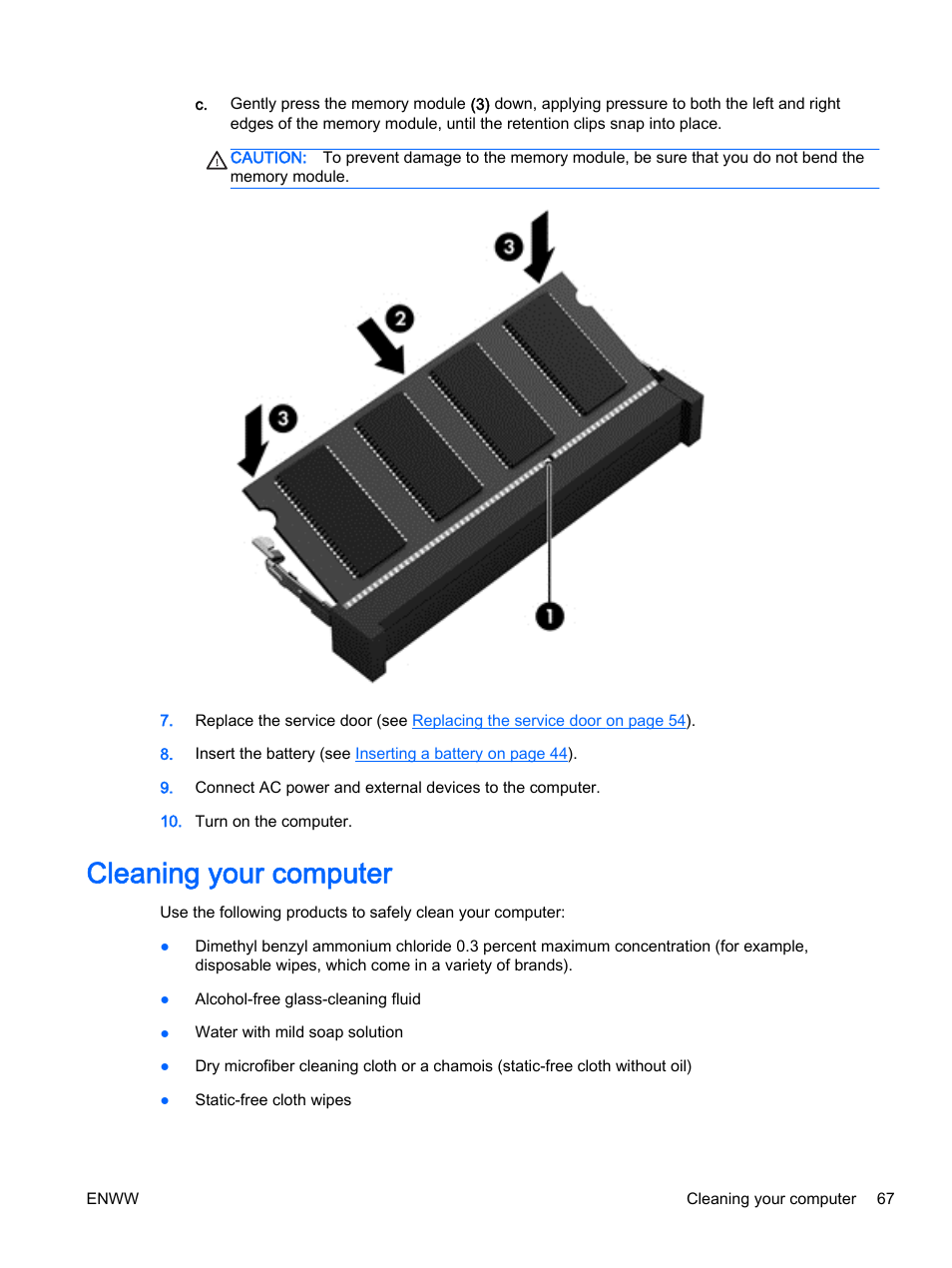 Cleaning your computer | HP 350 G1 Notebook PC User Manual | Page 77 / 104