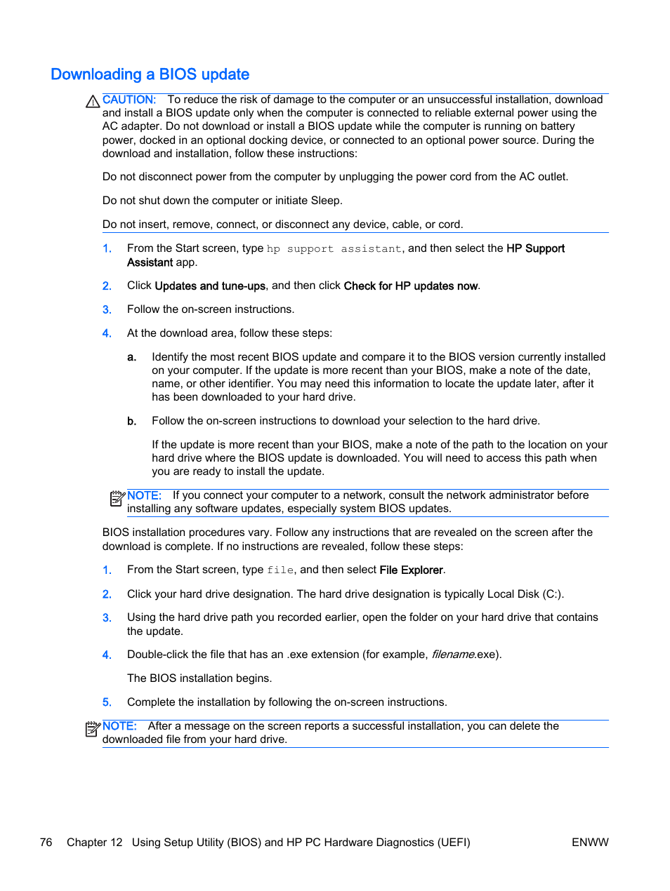 Downloading a bios update | HP 350 G1 Notebook PC User Manual | Page 86 / 104