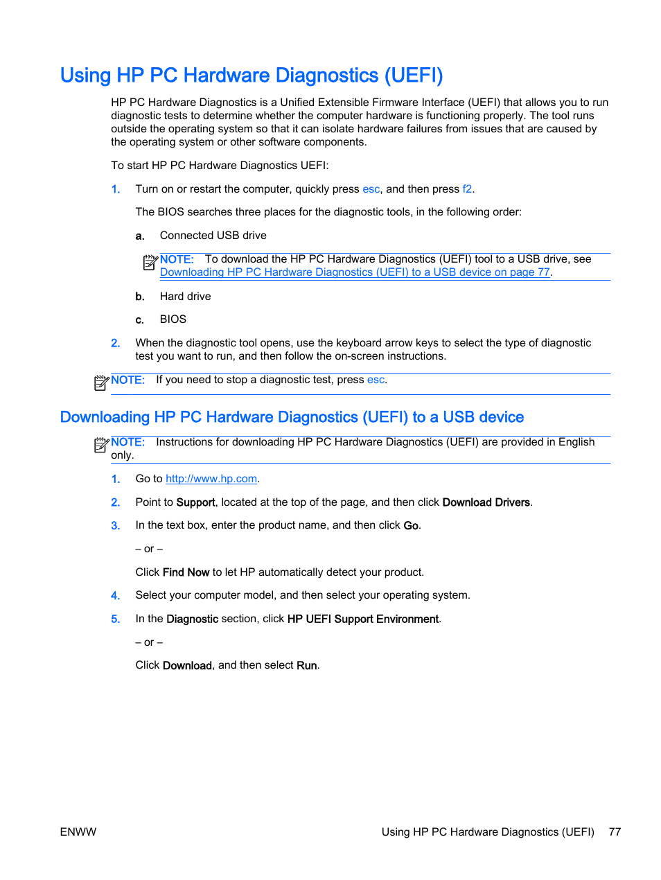 Using hp pc hardware diagnostics (uefi) | HP 350 G1 Notebook PC User Manual | Page 87 / 104
