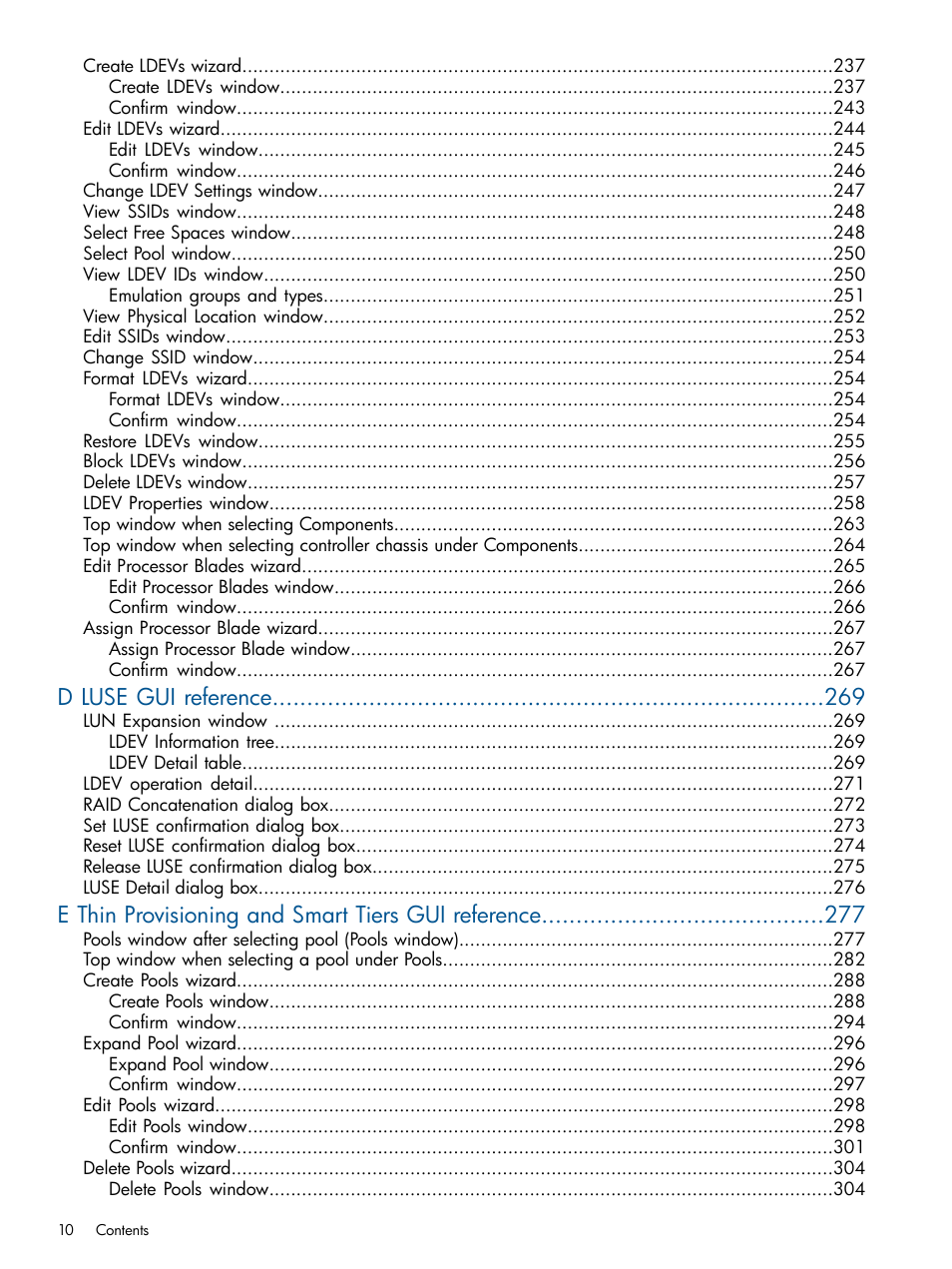 D luse gui reference, E thin provisioning and smart tiers gui reference | HP XP P9500 Storage User Manual | Page 10 / 411
