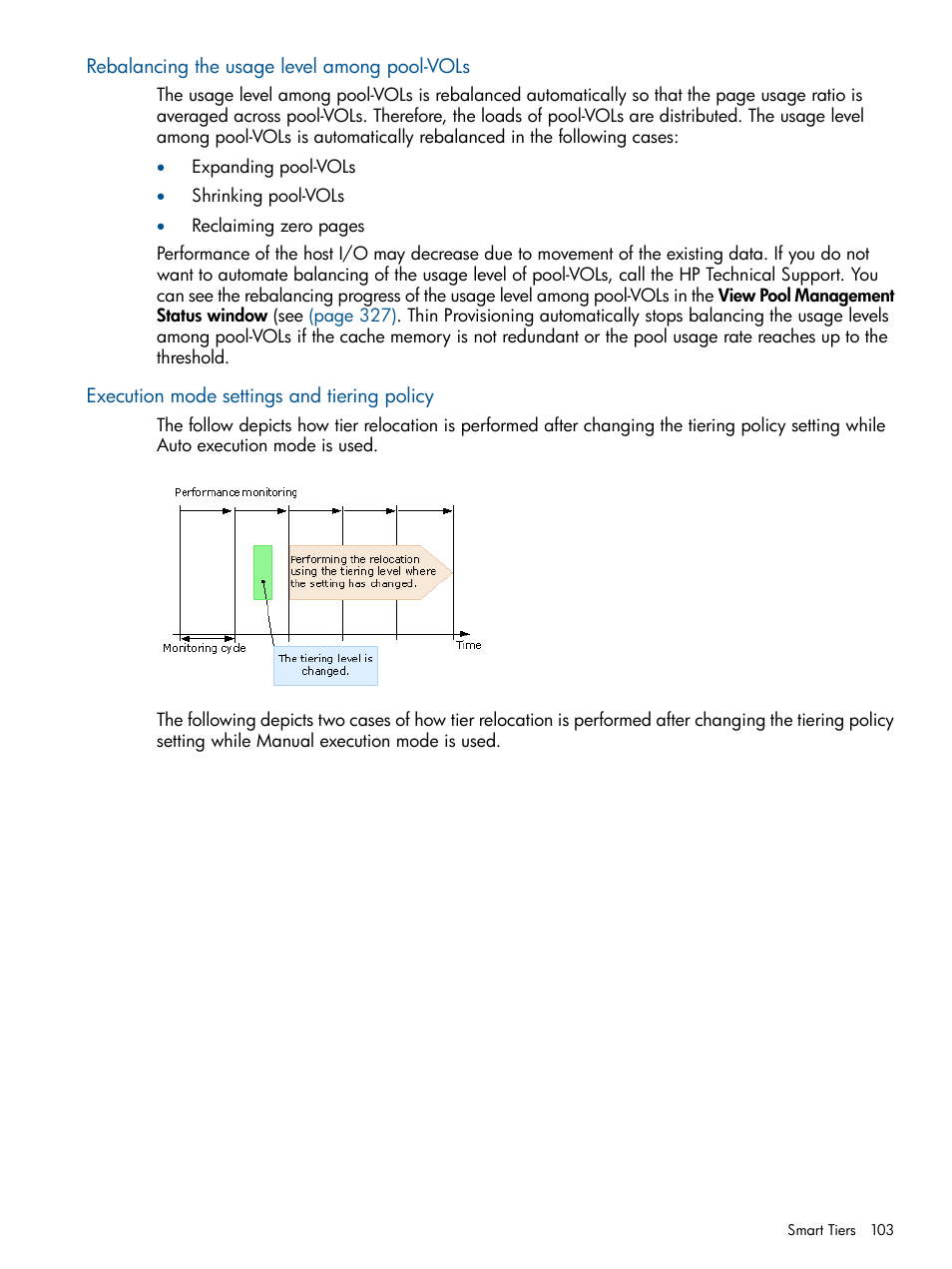 Rebalancing the usage level among pool-vols, Execution mode settings and tiering policy | HP XP P9500 Storage User Manual | Page 103 / 411