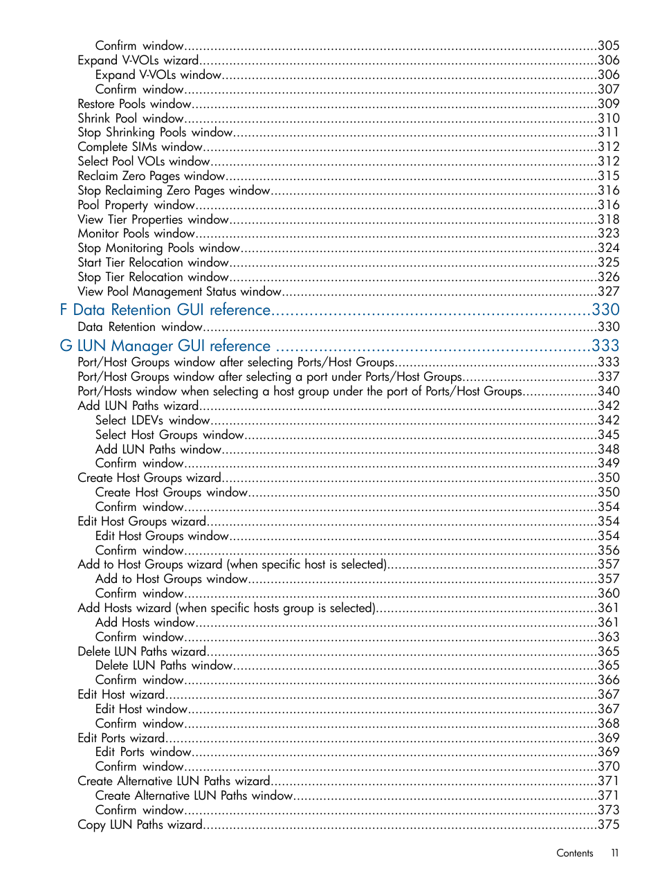 F data retention gui reference, G lun manager gui reference | HP XP P9500 Storage User Manual | Page 11 / 411