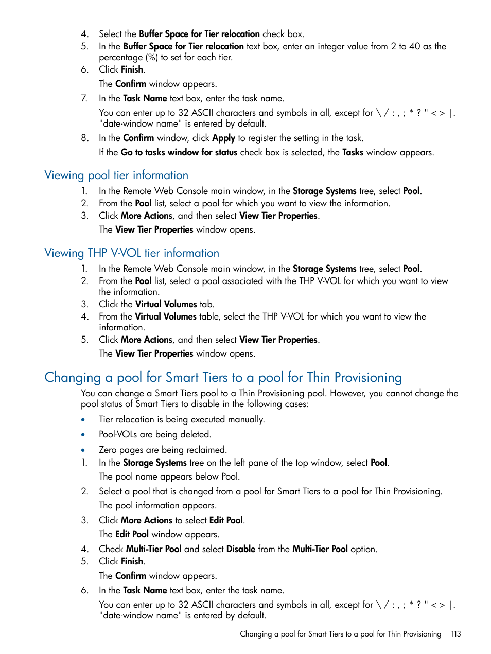 Viewing pool tier information, Viewing thp v-vol tier information | HP XP P9500 Storage User Manual | Page 113 / 411