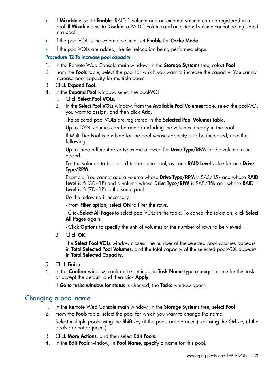 Changing a pool name | HP XP P9500 Storage User Manual | Page 133 / 411
