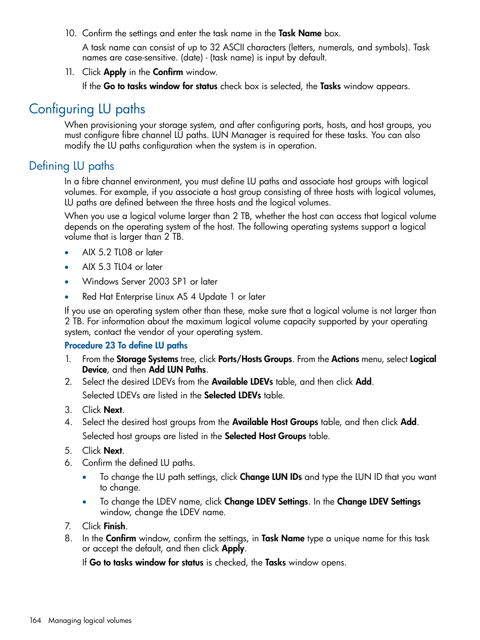 Configuring lu paths, Defining lu paths | HP XP P9500 Storage User Manual | Page 164 / 411