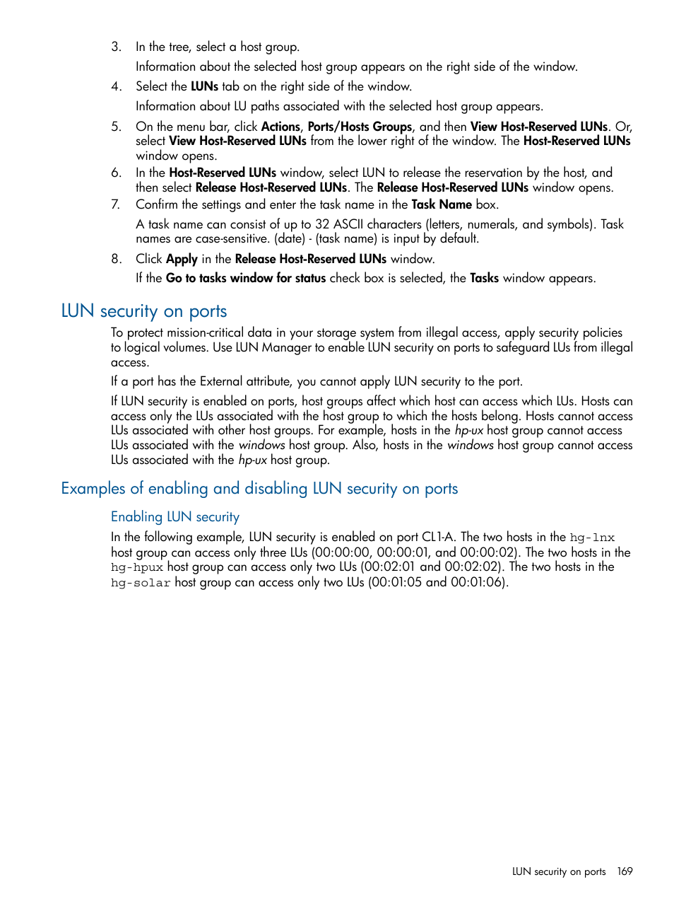 Lun security on ports | HP XP P9500 Storage User Manual | Page 169 / 411