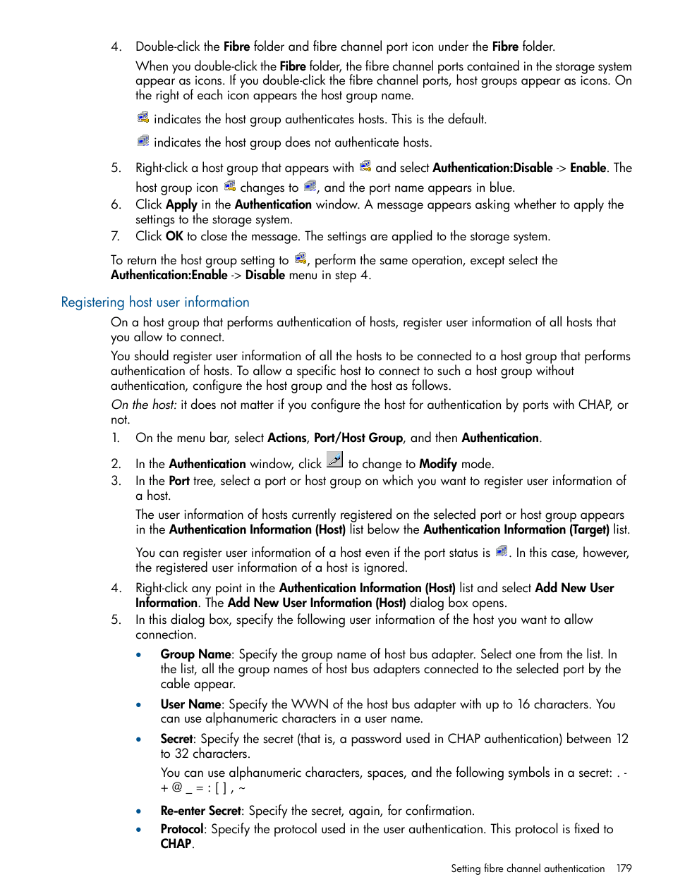 Registering host user information | HP XP P9500 Storage User Manual | Page 179 / 411