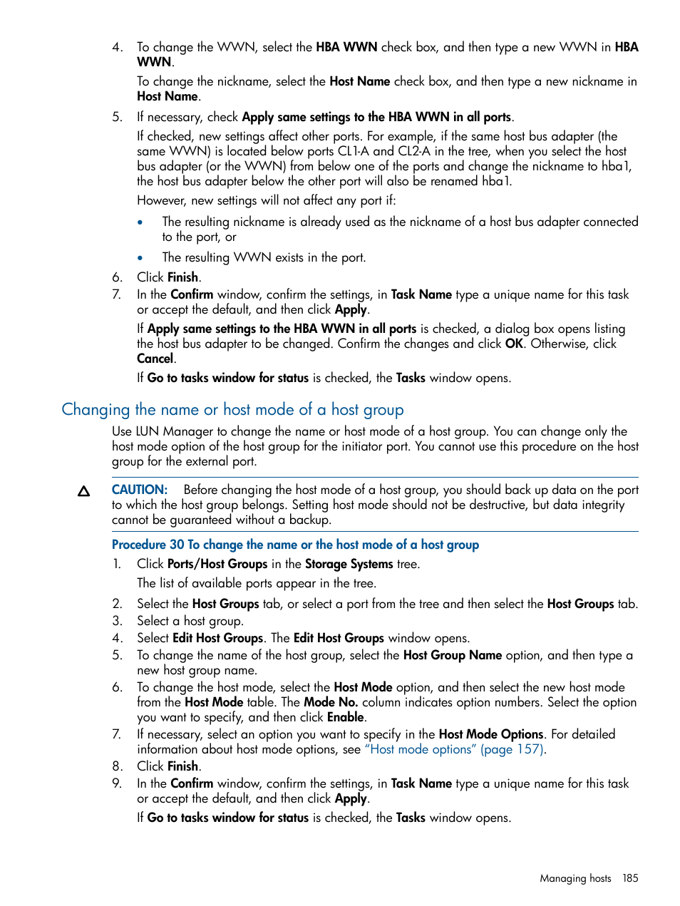 Changing the name or host mode of a host group | HP XP P9500 Storage User Manual | Page 185 / 411