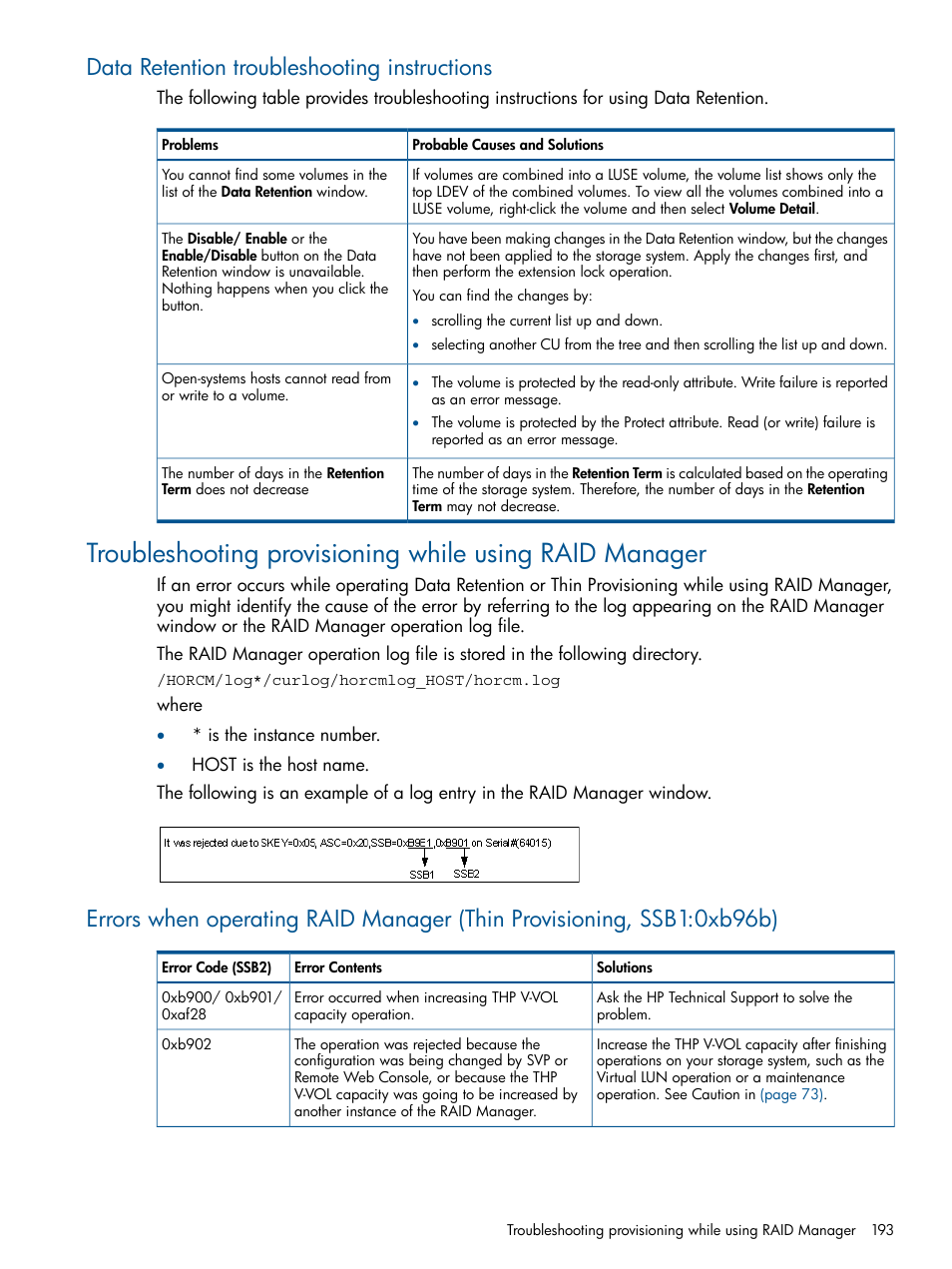 Data retention troubleshooting instructions | HP XP P9500 Storage User Manual | Page 193 / 411