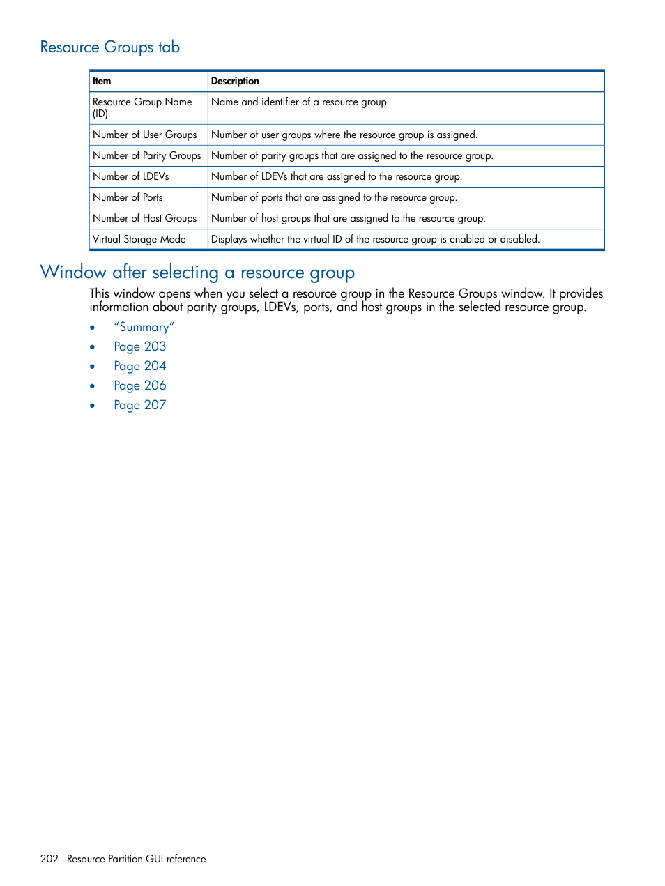 Resource groups tab, Window after selecting a resource group | HP XP P9500 Storage User Manual | Page 202 / 411