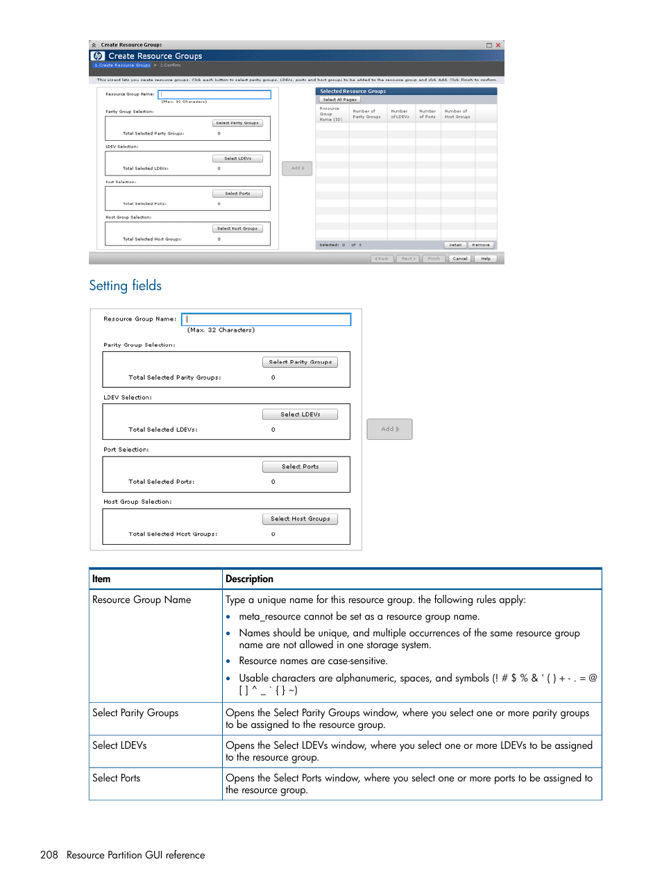 Setting fields | HP XP P9500 Storage User Manual | Page 208 / 411