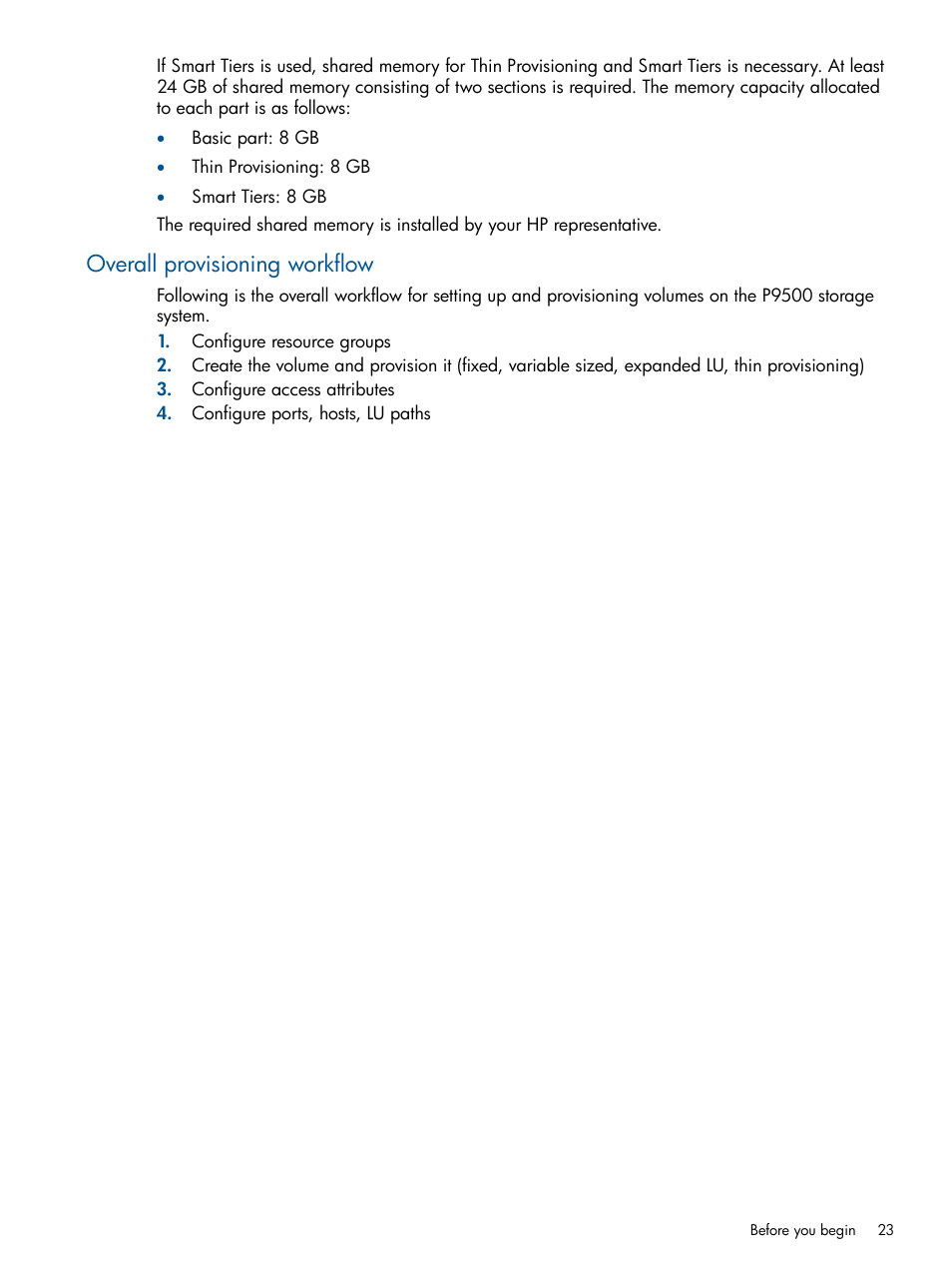 Overall provisioning workflow | HP XP P9500 Storage User Manual | Page 23 / 411